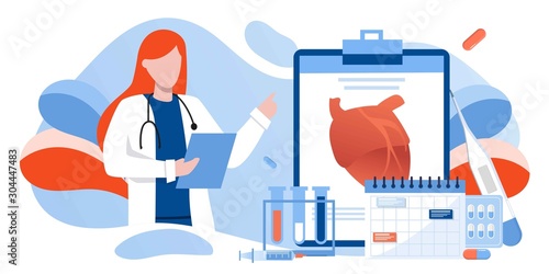 Medical examination and cardiology doctor, circulatory system checkup. Heart disease human concept. Ischemic heart disease, coronary artery disease, risk with hypertension concept for banner, web site