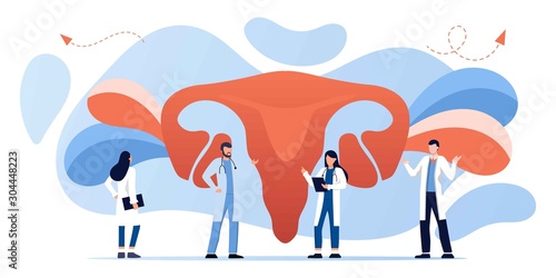 Gynecology, female health. Uterus, ovary and womb. Medical treatment. Endometriosis, endometrium dysfunctionality, endometriosis treatment concept. Doctor make uterus examination. For banner, web page photo