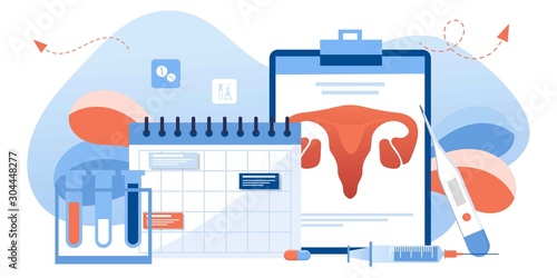 Gynecology, female health. Uterus, ovary and womb. Medical treatment. Endometriosis, endometrium dysfunctionality, endometriosis treatment concept. Doctor make uterus examination. For banner, web page