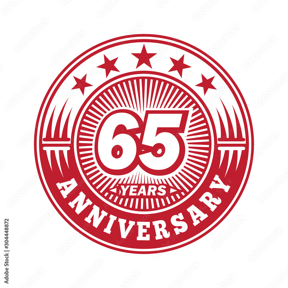 65 years logo. Sixty-five years anniversary celebration logo design. Vector and illustration.