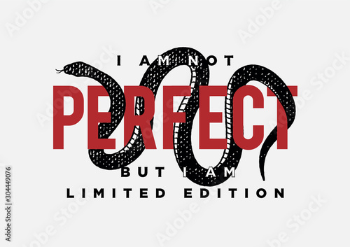 perfect slogan with black snake illustration, snake graphic for fashion print and other uses
