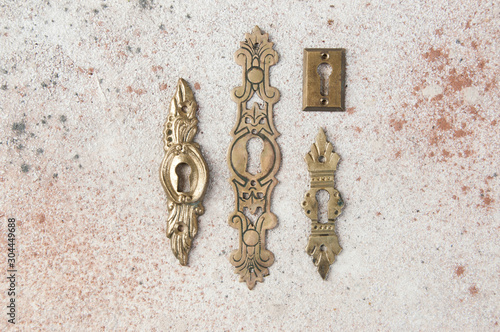 Antique brass keyhole lock covers