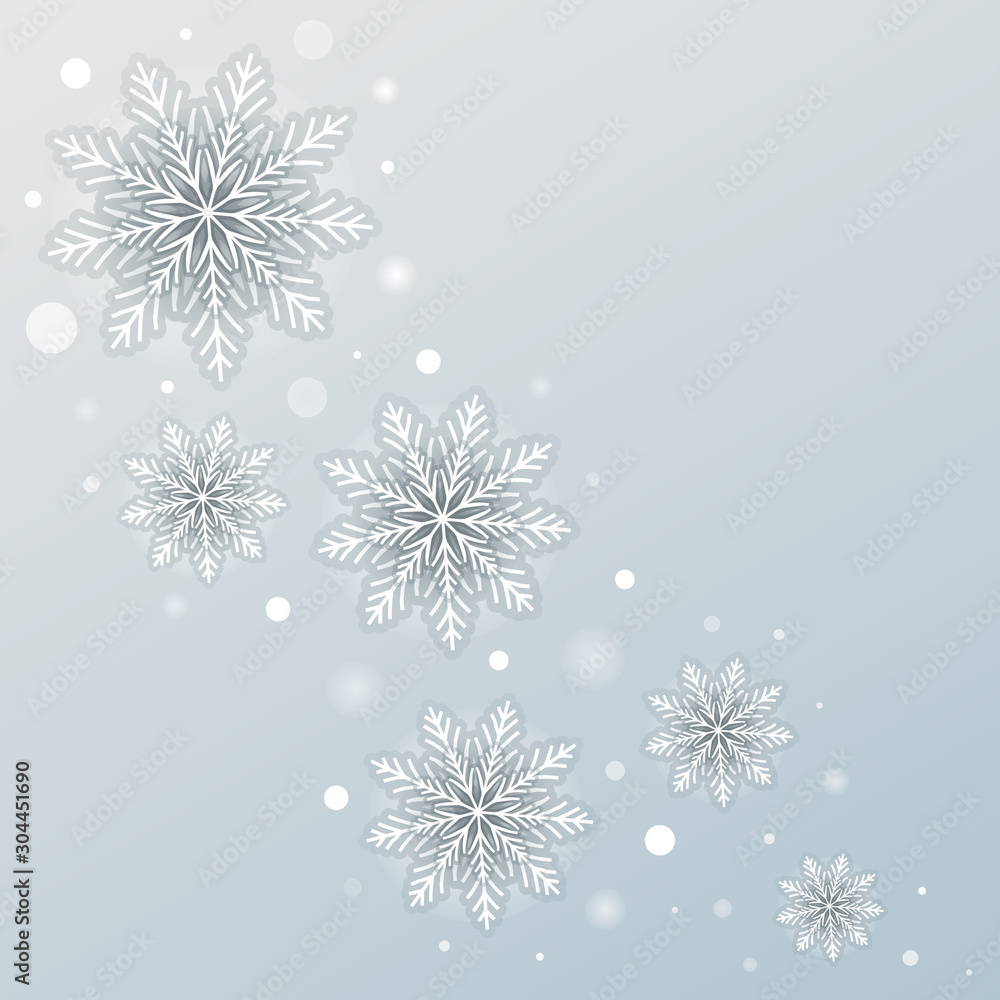 Fototapeta premium Winter greeting card with 3d white snowflakes
