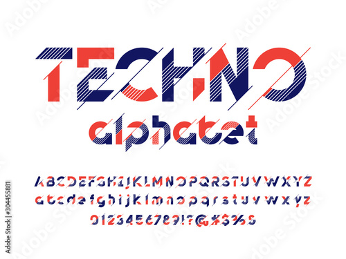 Abstract lines alphabet design with uppercase, lowercase, numbers and symbol