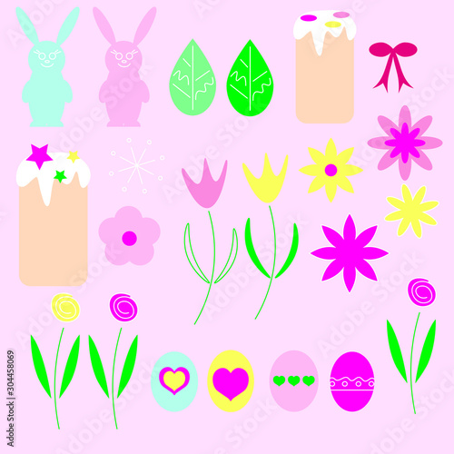 Set of Easter holidays vector illustration. Easter elements