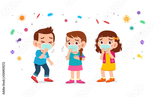 cute kids boy and girl wearing face mask