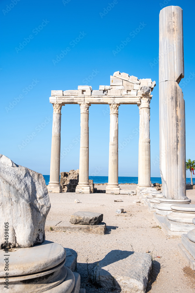 Temple of Apollon ancient ruins. Apollon temple in Side near Antalya, Turkey