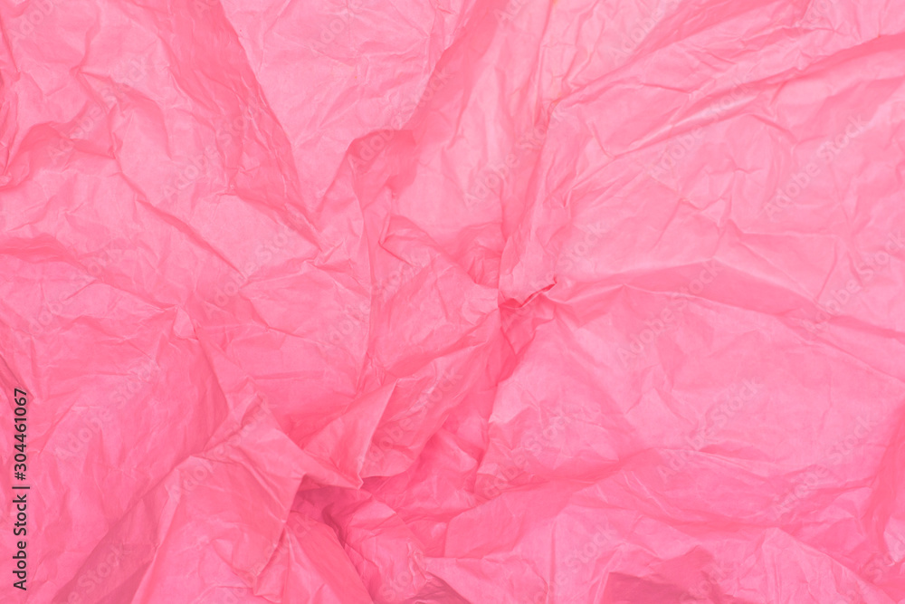 Crumpled pink paper texture, pink background, wallpaper Stock Photo