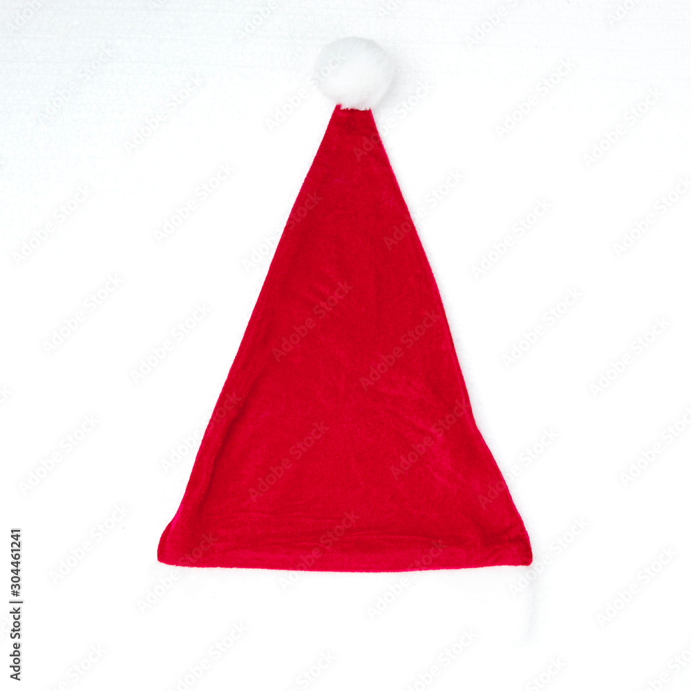 Traditional red santa claus hat on white background Traditional red santa claus hat on white background