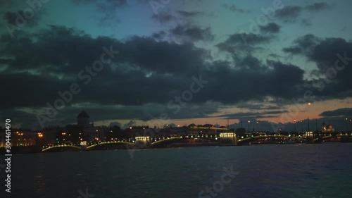 Saint Petersburg. Holiday Scarlet Sails. Russia. Sailboat sailing on the Neva River. Rasvet the sun on the background of the Peter and Paul Fortress. Holidays in the Russian Federation photo