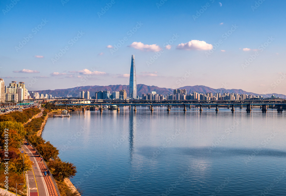 view of han river in autumn at seoul city south korea
