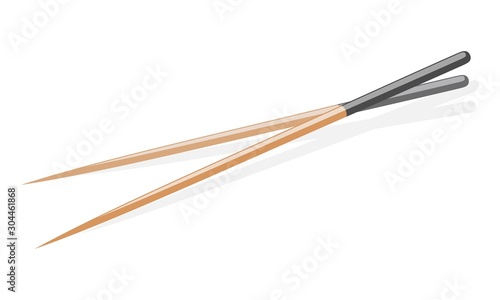 Couple of japanese or chinese wooden bamboo chopsticks for eating of asian dishes, sushi rolls, sashimi, rice, makizishi. Vector realistic illustration isolated on white background.