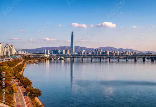 view of han river in autumn at seoul city south korea