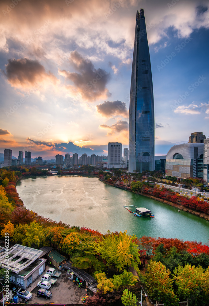 view of the city in autumn at seoul city south korea