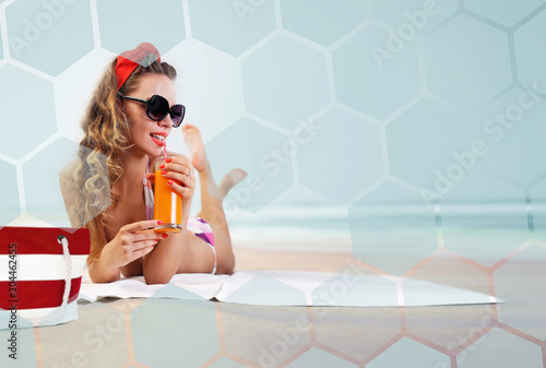 Pin-up girl on the beach