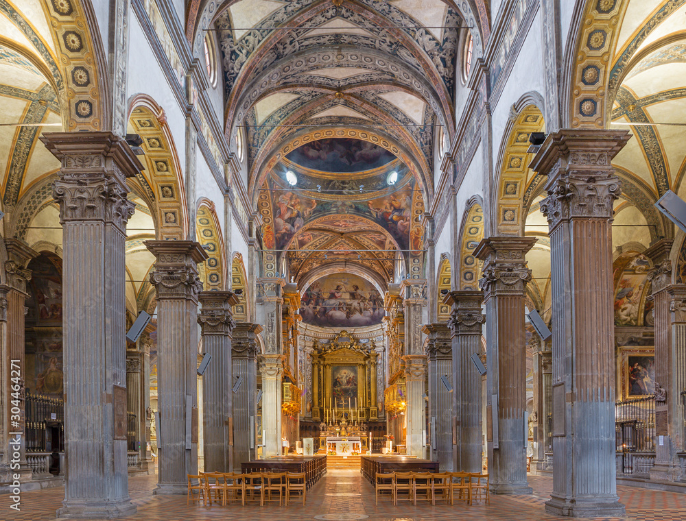 PARMA, ITALY - APRIL 15, 2018: The nave of baroque church Chiesa di San Giovanni Evangelista (John the Evangelist).