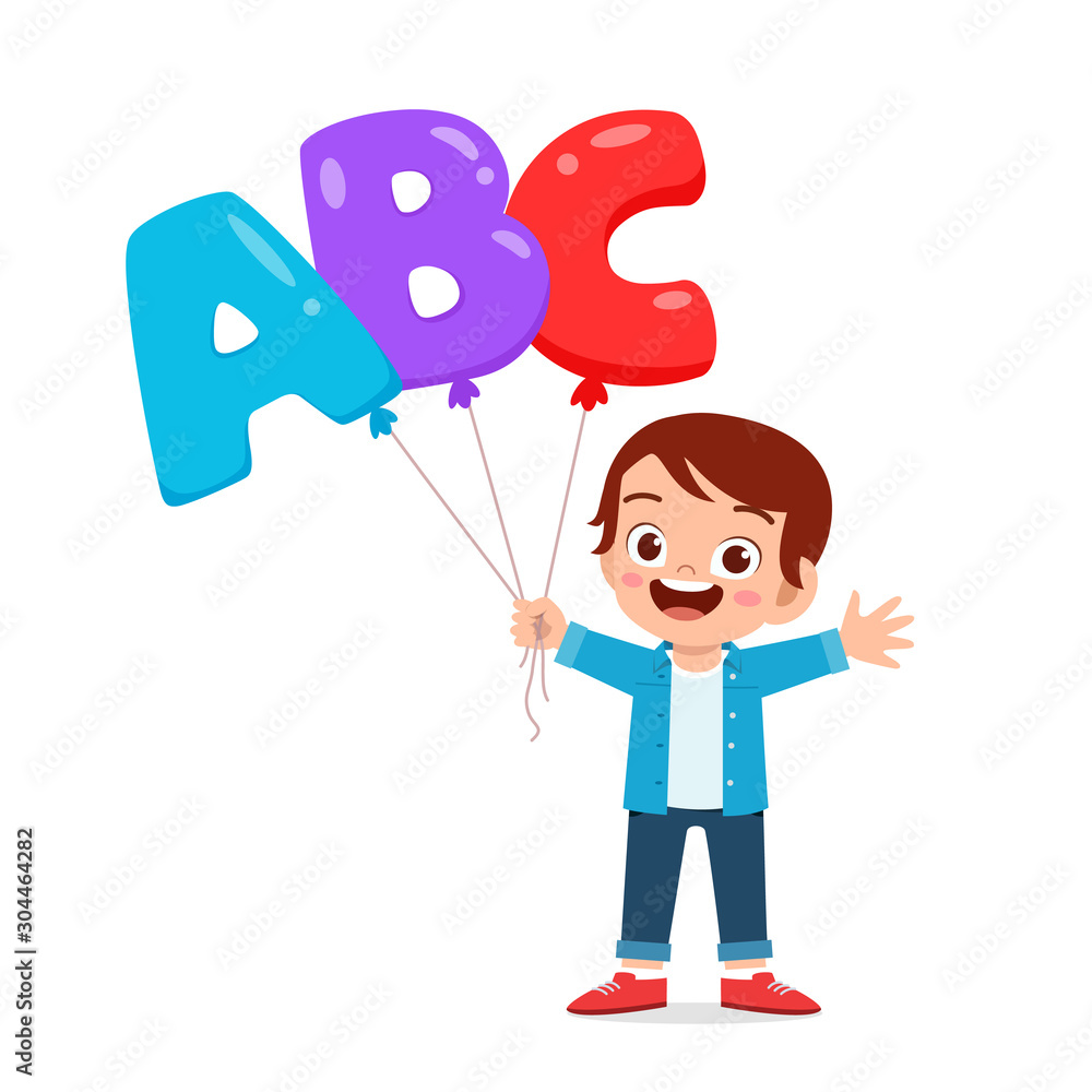 happy cute kid boy holding ballon text happy cute kid boy holding ballon text
