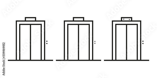 Set of elevators (lifts). Vector icons in flat line style