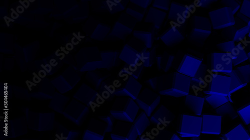 blue abstract background with cubes, wallpaper 3d illustration