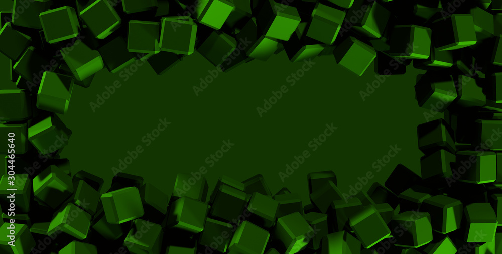 abstract green background framing with cubes, empty space for textwallpaper 3d illustration abstract green background framing with cubes, empty space for textwallpaper 3d illustration