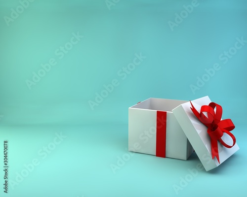 3D Rendering 3D illustration gift box open red ribbon on pastel background © mrudik