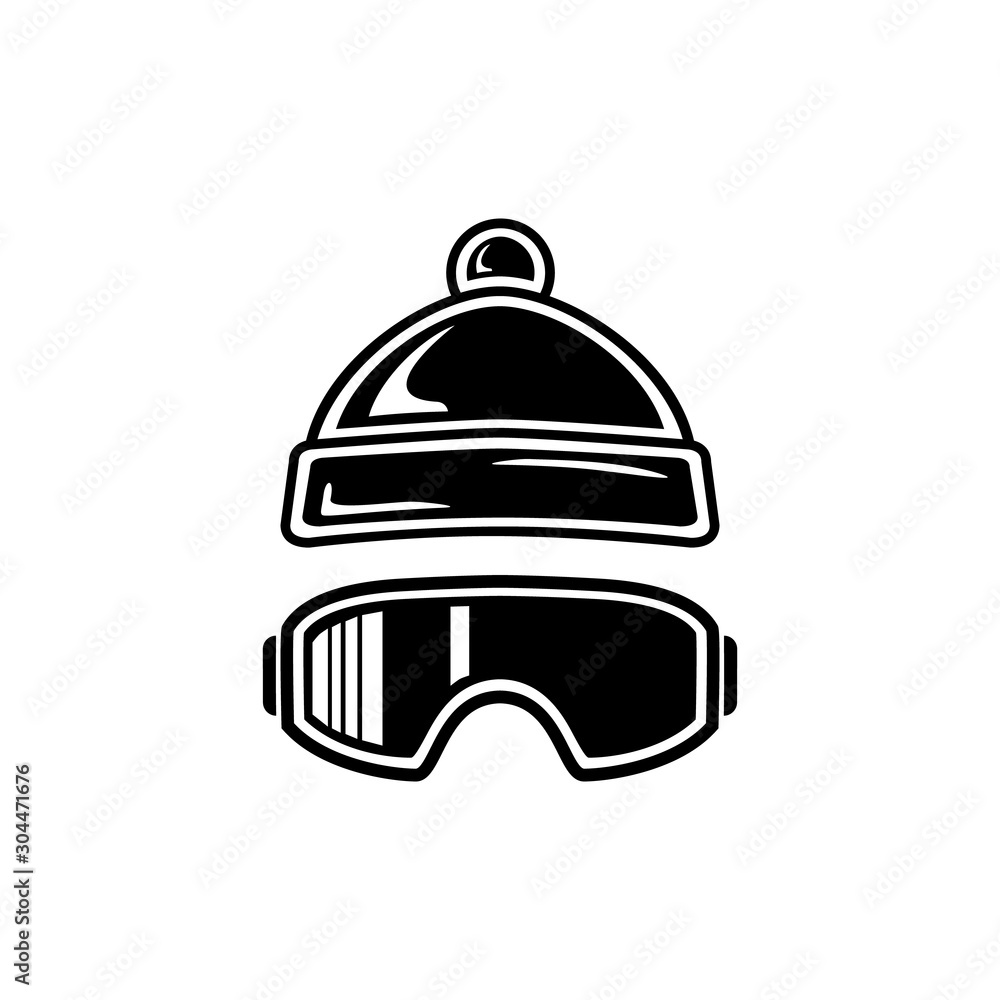 Fototapeta premium Ski hat, glasses. Abstract concept, icon. Vector illustration on white background.