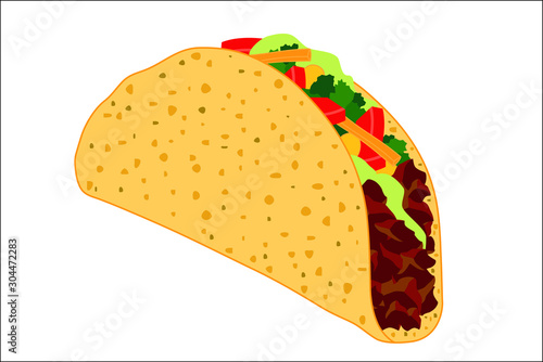 Illustration vectorielle d’un taco, spécialité de la cuisine mexicaine.