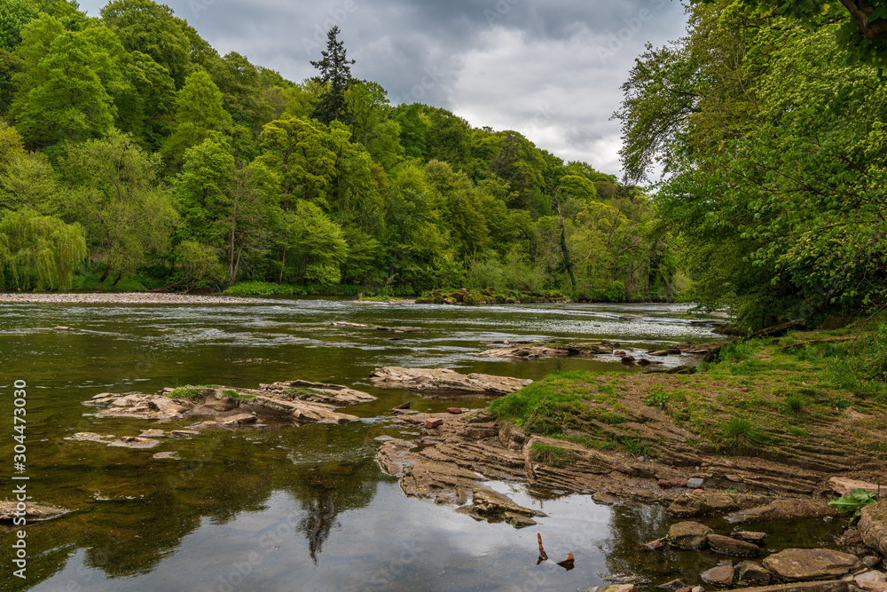 The shore of the River Eden, seen from Wetheral, Cumbria, England, UK