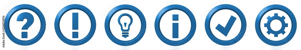 question mark exclamation point answer asking questions ideas light bulb info advice internet information sign check mark tick symbol gear cog wheel icon blue 3d rendering question mark exclamation point answer asking questions ideas light bulb info advice internet information sign check mark tick symbol gear cog wheel icon blue 3d rendering