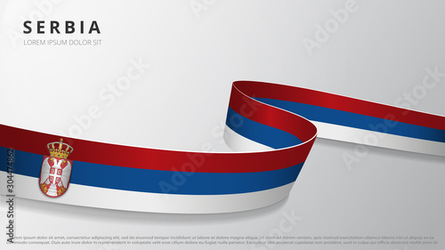 Flag of Serbia. Realistic wavy ribbon with Serbian flag colors. Graphic and web design template. National symbol. Independence day poster. Abstract background. Vector illustration.