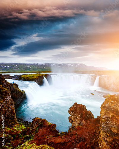 Amazing view of famous Godafoss cascade. Location place Bardardalur valley  Iceland  Europe.