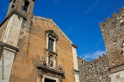 Church of Saint Catherine and Corvaja Palace in Taormina  famous historic touristic town on Sicily, Italy, Europe photo