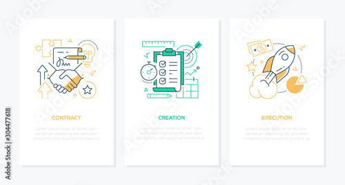 Business processes - line design style banners set