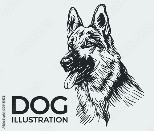 Dogs Vector illustration of inking dogs in trendy inking style. Isolated on white