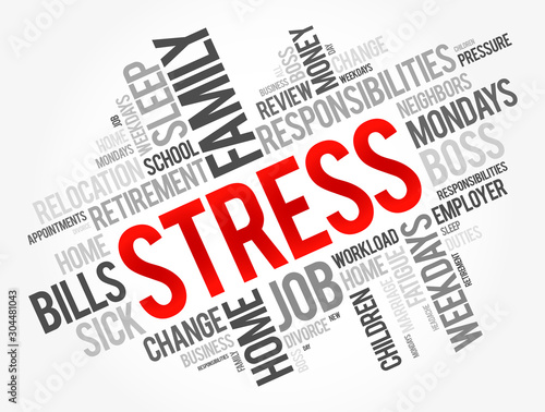 Stress word cloud collage, health concept background