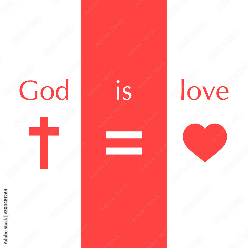 Obraz premium God is love christian quote text. Cross and heart icon. Vector Illustration design for holiday greeting card and for photo overlays, t-shirt print, flyer, poster design, mug