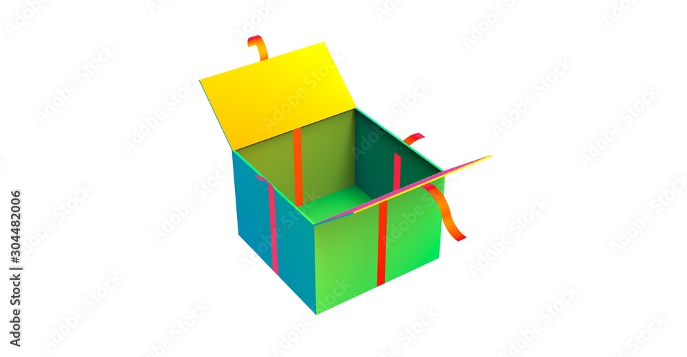 Opened Colorful Gift Box on White Background 3D Rendering