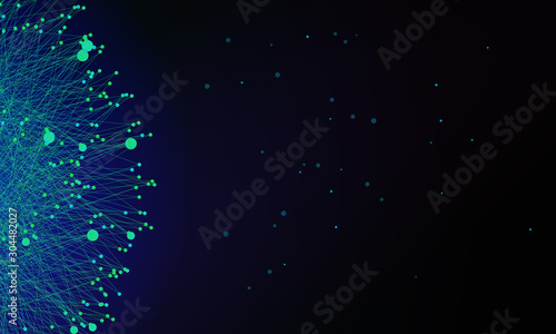 Logo of artificial intelligence on a dark background. luminous lines and dots. Vecton illustration.