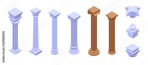 Pillar icons set. Isometric set of pillar vector icons for web design isolated on white background