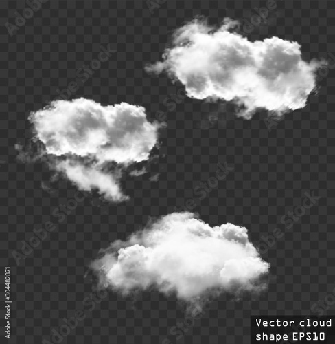White fluffy cumulus clouds vector collection, cloud shapes illustration