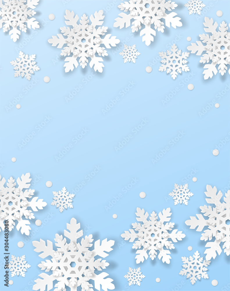 Merry Christmas , winter background . Design with paper art style snowflakes on blue background .vector, illustration. Merry Christmas , winter background . Design with paper art style snowflakes on blue background .vector, illustration.
