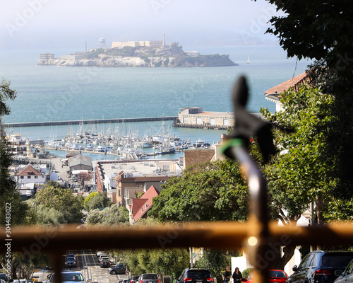 View of Alcatraz From Cable Car Atop Russian Hill
