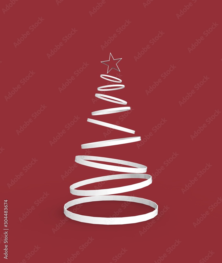 Christmas Tree on Red 3D Rendering Christmas Tree on Red 3D Rendering