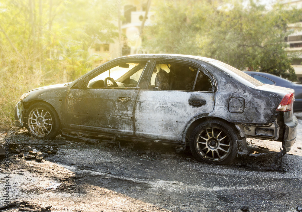 Burned abandoned car