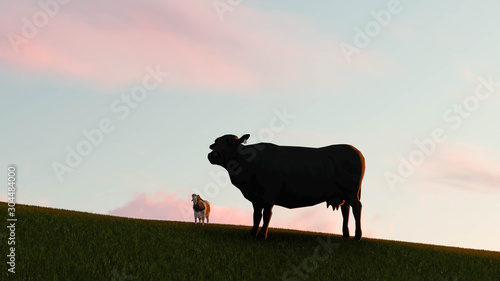 Wallpaper Mural Cow at Sunset 3D Rendering Torontodigital.ca