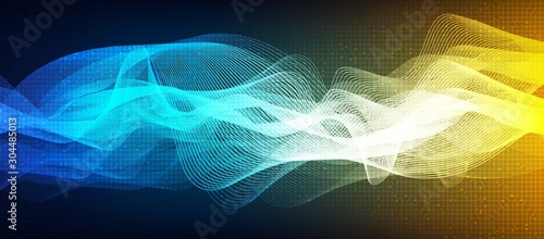 Light Digital Sound Wave on Yellow and Blue Background,technology and earthquake wave diagram concept,design for music studio and science,Vector Illustration.