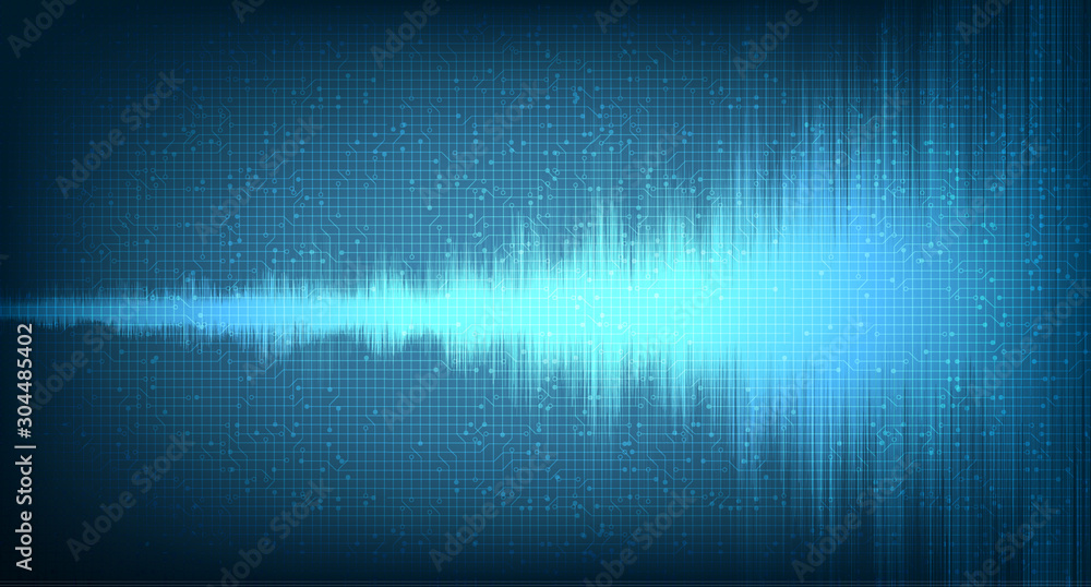 Hi-Tech Digital Sound Wave Low and Hight richter scale with Circle Vibration on Light Blue Background,technology and earthquake wave diagram concept,design for music studio,Vector Illustration.