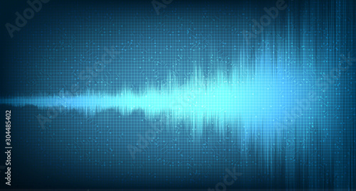 Hi-Tech Digital Sound Wave Low and Hight richter scale with Circle Vibration on Light Blue Background,technology and earthquake wave diagram concept,design for music studio,Vector Illustration.
