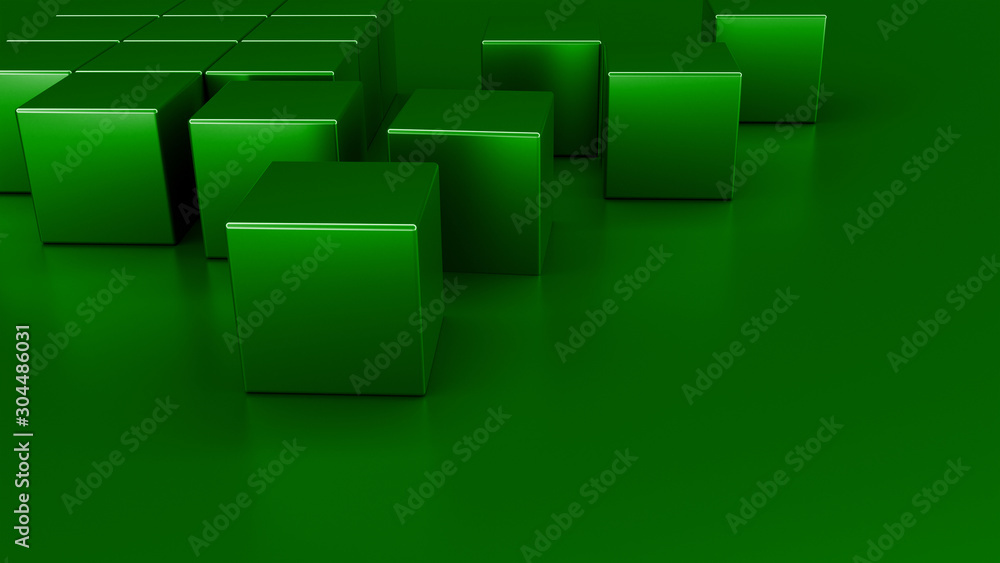 green abstract background with cubes, wallpaper 3d illustration green abstract background with cubes, wallpaper 3d illustration