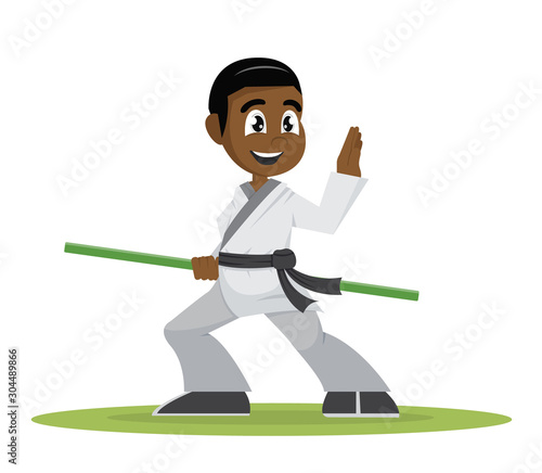 Cartoon character, African Boy kung fu Player.